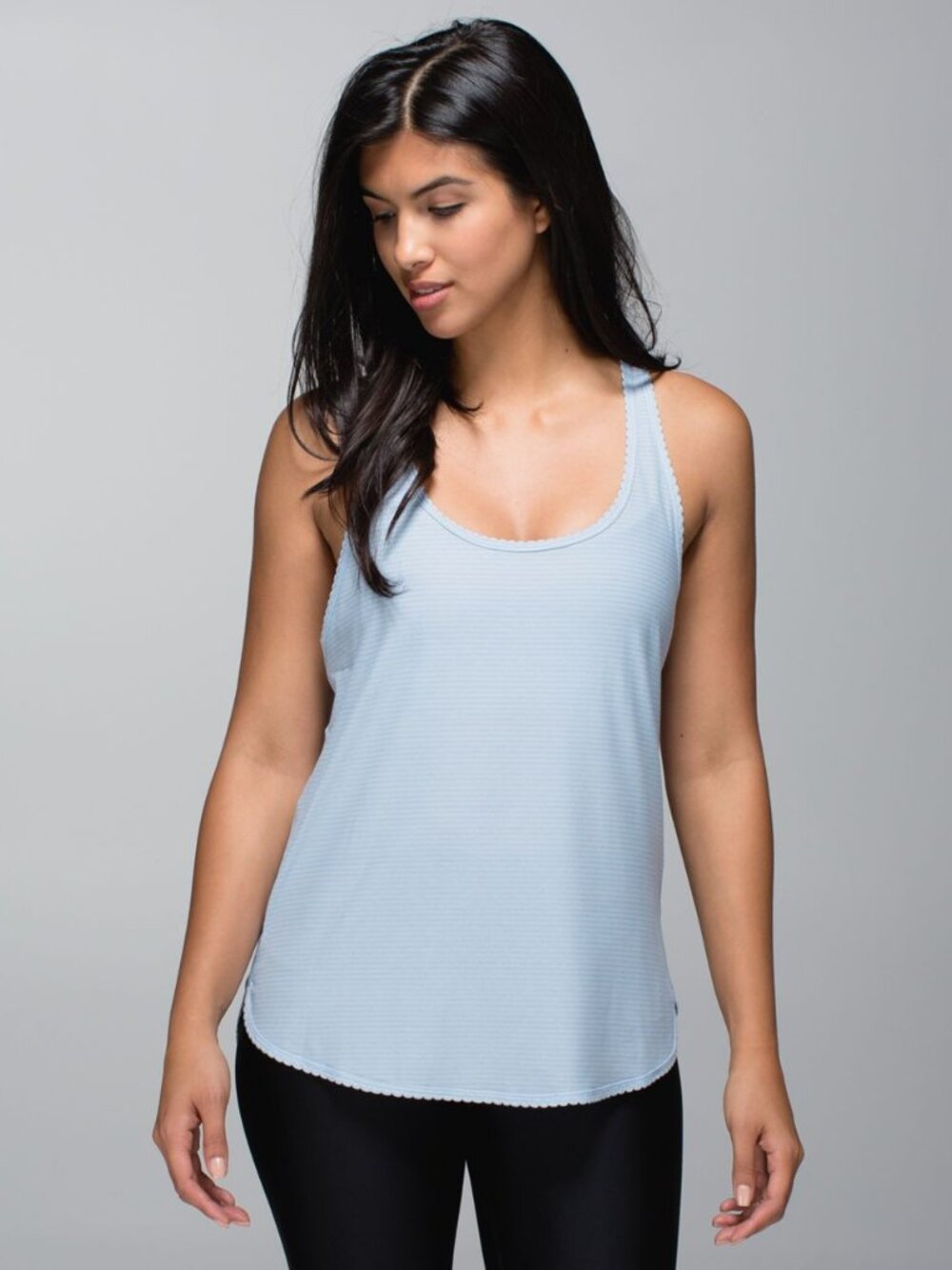 Lululemon Medium Light Blue White Striped 105 F Singlet Racerback Tank Top